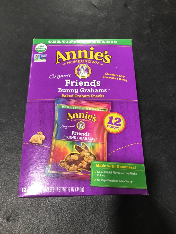 Photo 2 of Annie's Homegrown Bunny Grahams, Organic, Chocolate Chip, Chocolate & Honey, Friends- 12 pack, 1 oz packets [EXP 8-22]