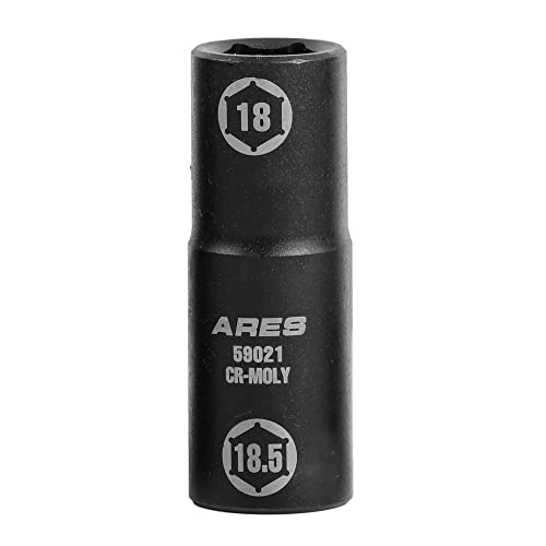 Photo 1 of ARES 59021 - 1/2-inch Drive 18 X 18.5mm Half Size Lug Nut Flip Socket - Impact Grade Chrome-Moly Steel – Remove Warped, Damaged, and Bloated Chrome