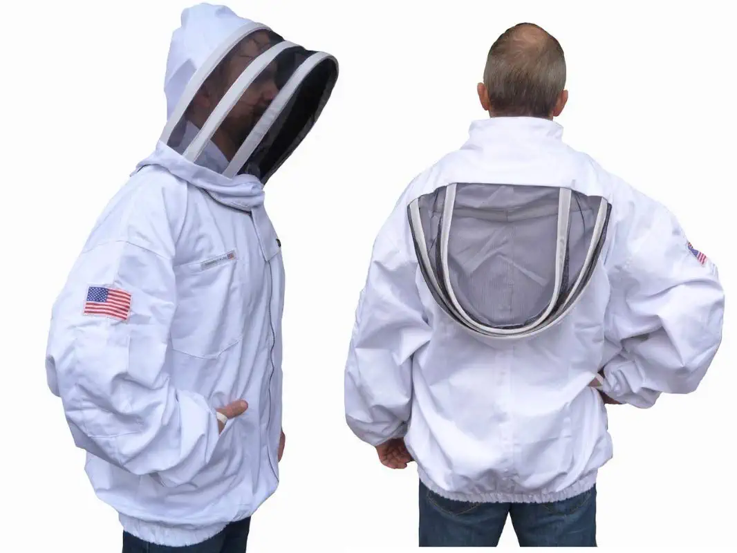 Photo 1 of [Size XL] Professional White Cotton Adult Beekeeping Jacket, Pullover, Smock with Veil [White]