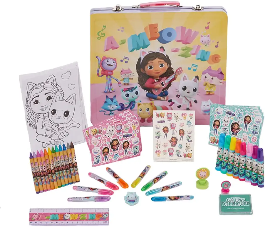 Photo 1 of DreamWorks Gabby’s Dollhouse Deluxe Activity Set with Carrying Tin, Coloring Sheets, Tattoos, Stickers, & Art Supplies
