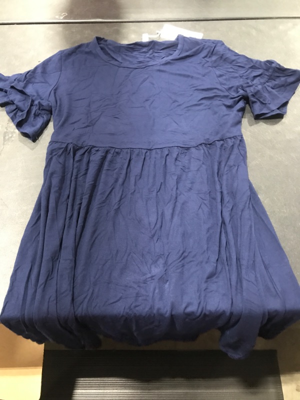 Photo 2 of [Size 2XL] VIISHOW Women’s Summer Dress Ruffle Sleeve Round Neck Mini Dress [Navy Blue]