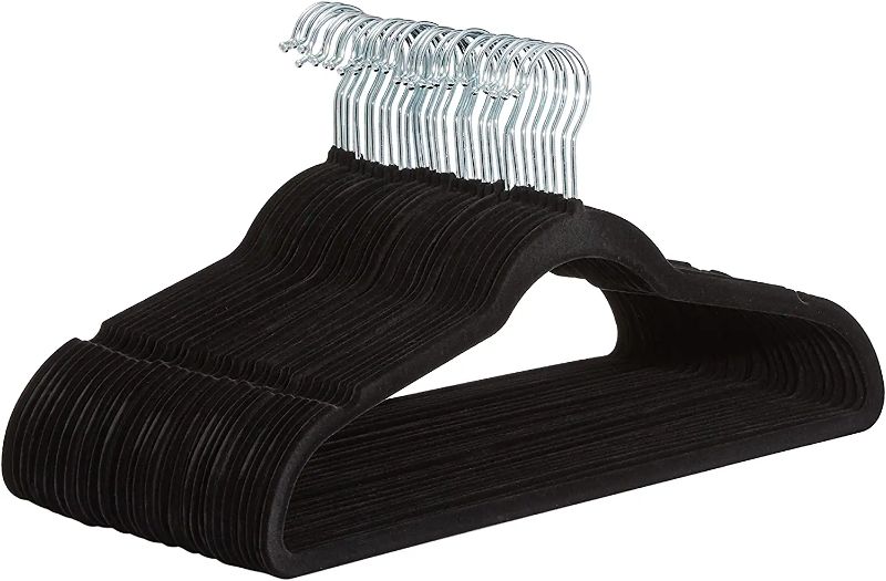 Photo 1 of 35 PC Amazon Basics Slim, Velvet, Non-Slip Suit Clothes Hangers, Black/Silver