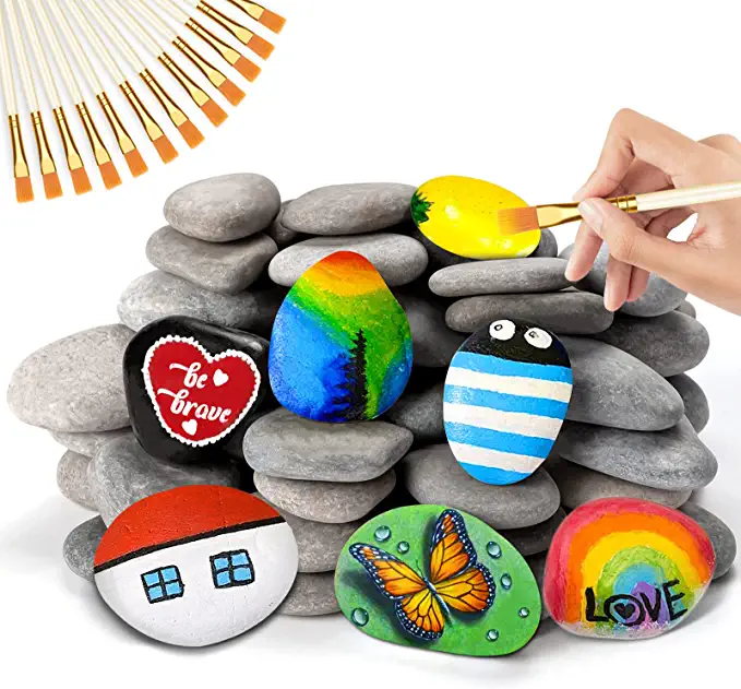 Photo 1 of 28 Pcs River Rocks for Painting, 6 Pounds 2-3inches Naturally Big Rocks to Paint, Flat Craft Painting Rocks & 12Pcs Paint Brushes, Kindness Stones Naturally River Rocks for DIY Art Crafts Decoration
