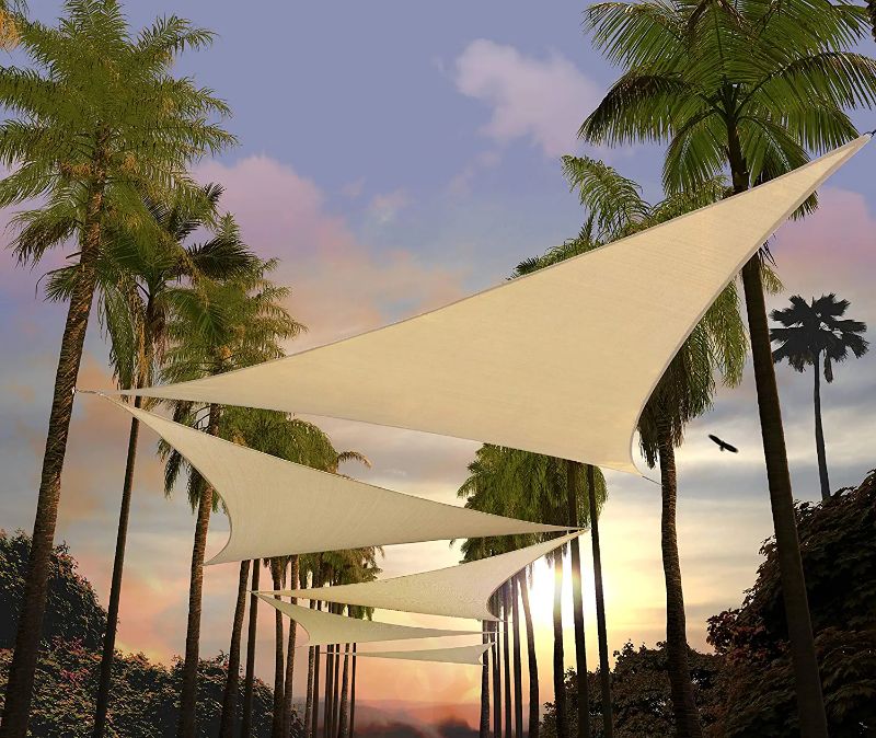 Photo 1 of Amgo 28' x 28' x 28' Beige Triangle Sun Shade Sail Canopy Awning Shelter Fabric ATNAPT28 - UV Block UV Resistant Heavy Duty Commercial Grade 