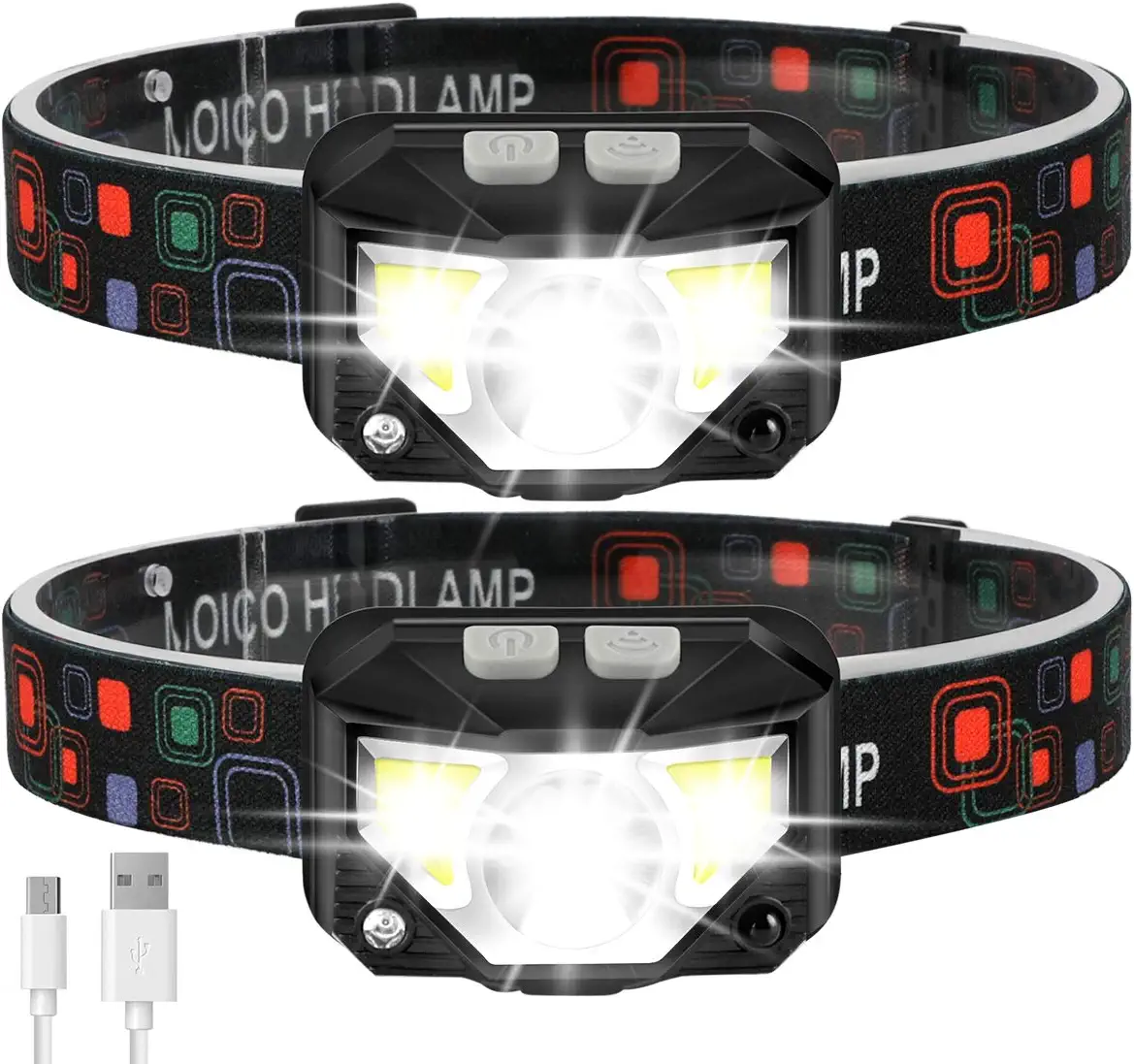 Photo 1 of Headlamp Rechargeable, MOICO 1100 Lumen Super Bright LED Head Lamp Flashlight with White Red Light, 2 Pack Motion Sensor Waterproof Head Lights, 8 Modes Headlight for Outdoor Camping Fishing Running
