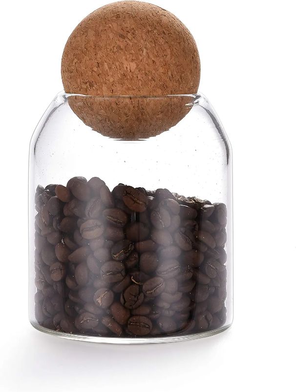 Photo 1 of 550ML/18Oz round cork glass bottle sealed jar nut storage jar coffee bean jar round transparent
