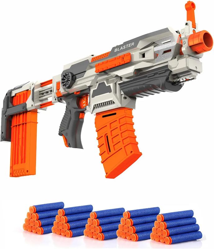 Photo 1 of Beipegin Automatic Electric Blaster Toy, DIY Foam Blaster for 6 - 12+ Kids, Soft Dart Burst Blaster Toy with 50 PCS Soft Darts and 2 Bullet Clips
