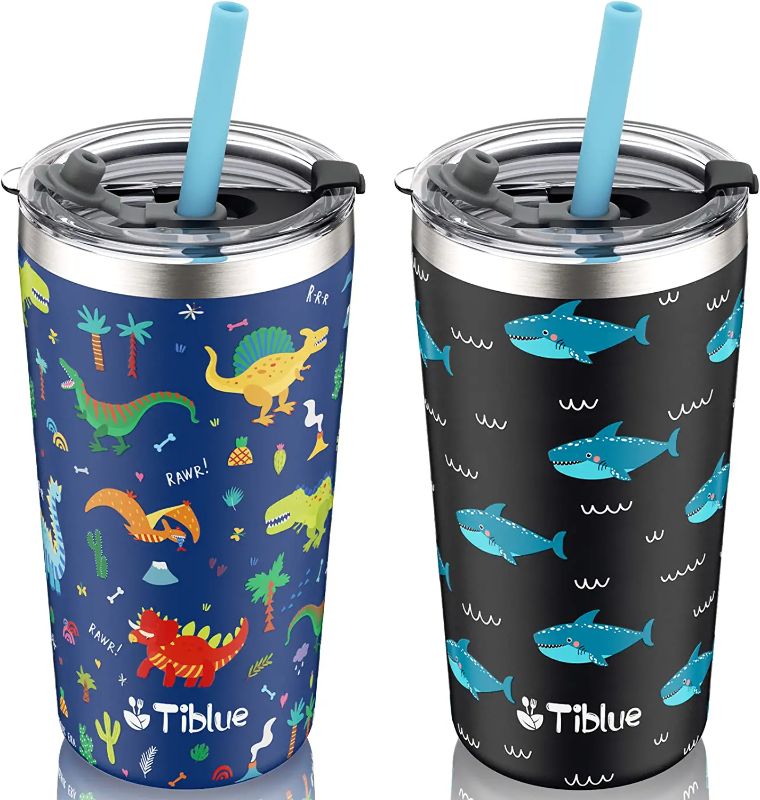 Photo 1 of 12 OZ Kids Cup - 2 Pack Spill Proof Vacuum Stainless Steel Insulated Tumbler for Toddlers Girls Boys - BPA FREE Smoothie Drinking Cup Baby Sippy Cup with Leak Proof Lid & Silicone Straw with Stopper
