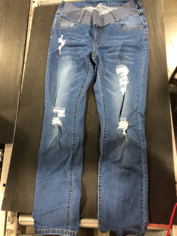 Photo 1 of [Size L] Women's Maternity Pants- Distressed Denim [Blue]