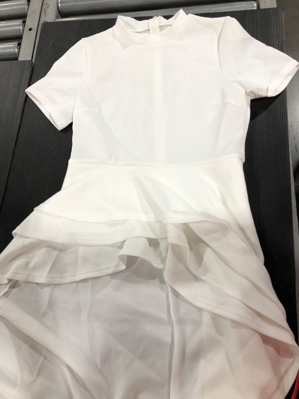 Photo 2 of [SizeS/M] Women Ruffle High Low Asymmetrical Bodycon Peplum Tops Blouse Shirt Dress [White]