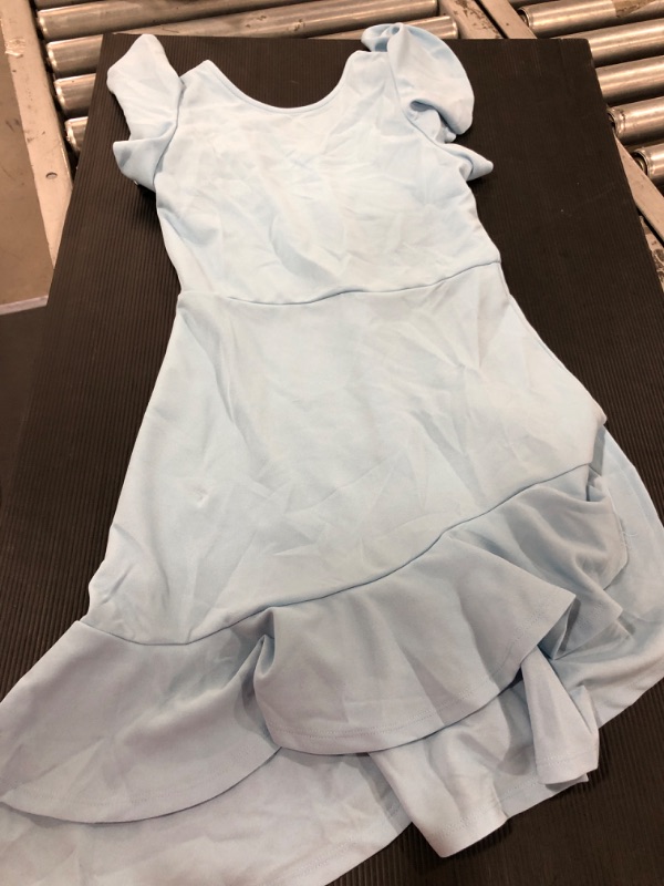 Photo 2 of [Size S] Floerns Women's V Back Inslace Layered Ruffle Hem Flutter Sleeve Dress [Baby Blue]