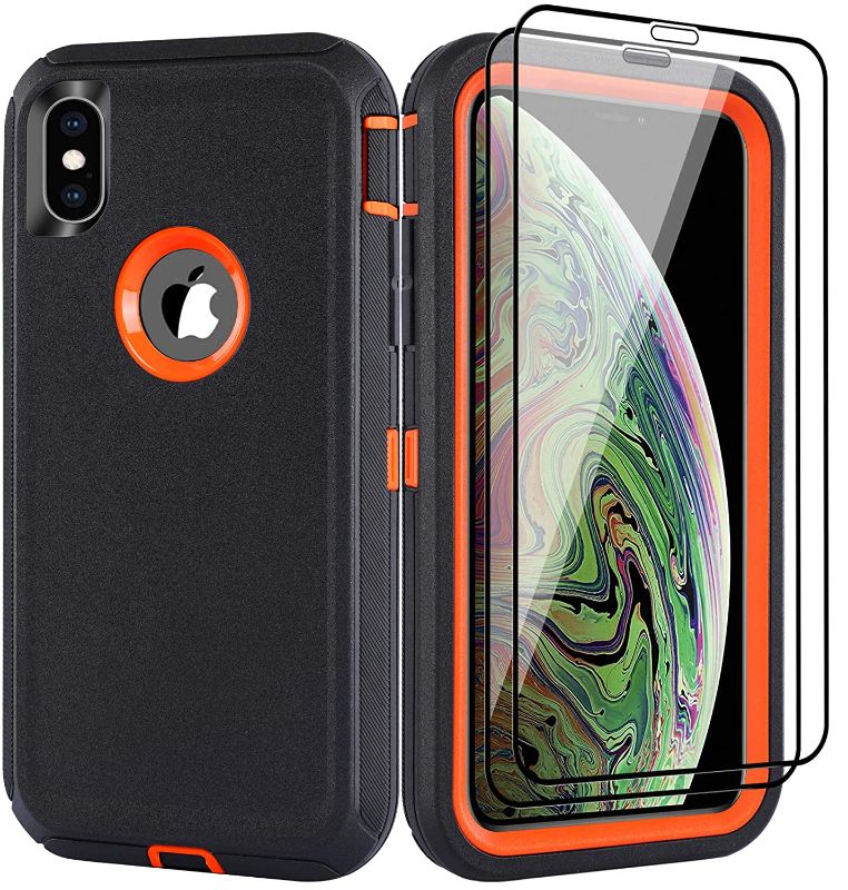 Photo 1 of iPhone Xs Max Case with 2 Screen Protector Tempered Glass, Full Body Protection Cover