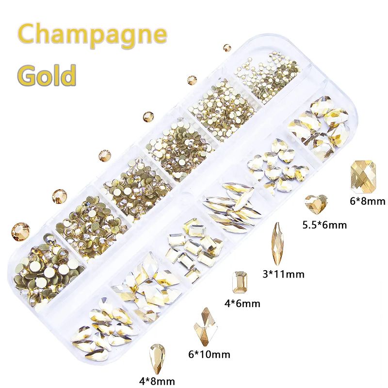 Photo 1 of 660Pcs Champagne Gold Crystal Rhinestones Nail Art