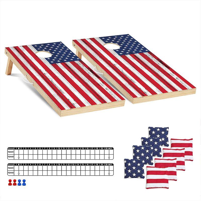 Photo 1 of Cornhole Set 4'x2' Regulation Size Cornhole Boards Solid Wood Printed Pattern, Includes 8 Regulation Bean Bags and Built-in Scorekeepers