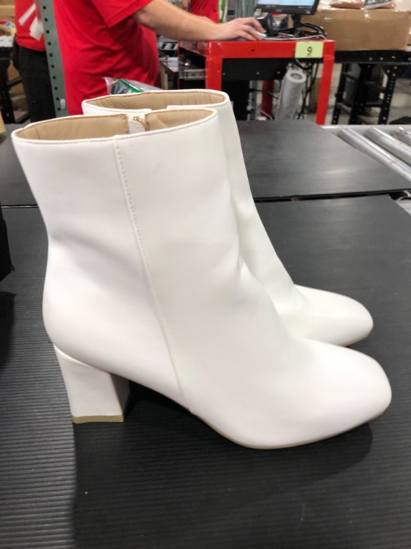 Photo 2 of [Size 9.5] IDIFU Women's Aliza Fashion Square Toe Short Boots Side Zipper Low Block Heel Ankle Booties [White]