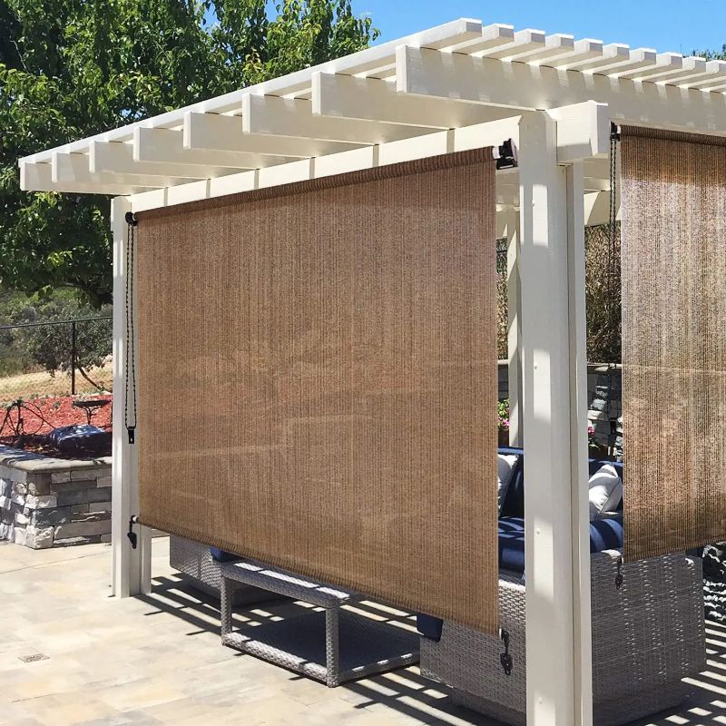 Photo 1 of Artpuch Outdoor Roller Shade 6'(W) x6'(L) Exterior Roll Up Shade Window Blinds, Privacy Patio Sun Shade Roller Shade for Deck Porch Gazebo Balcony Pergola, Walnut