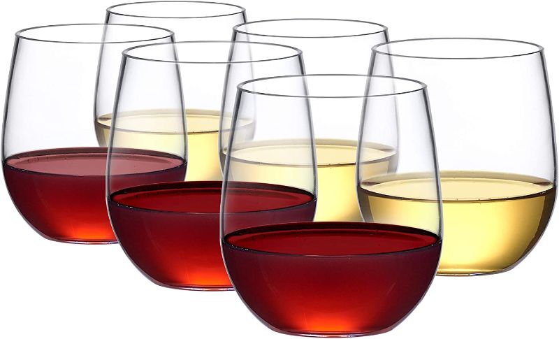 Photo 1 of  Wine Glasses (Set of 6), Plastic Stemless Wine Tumblers,