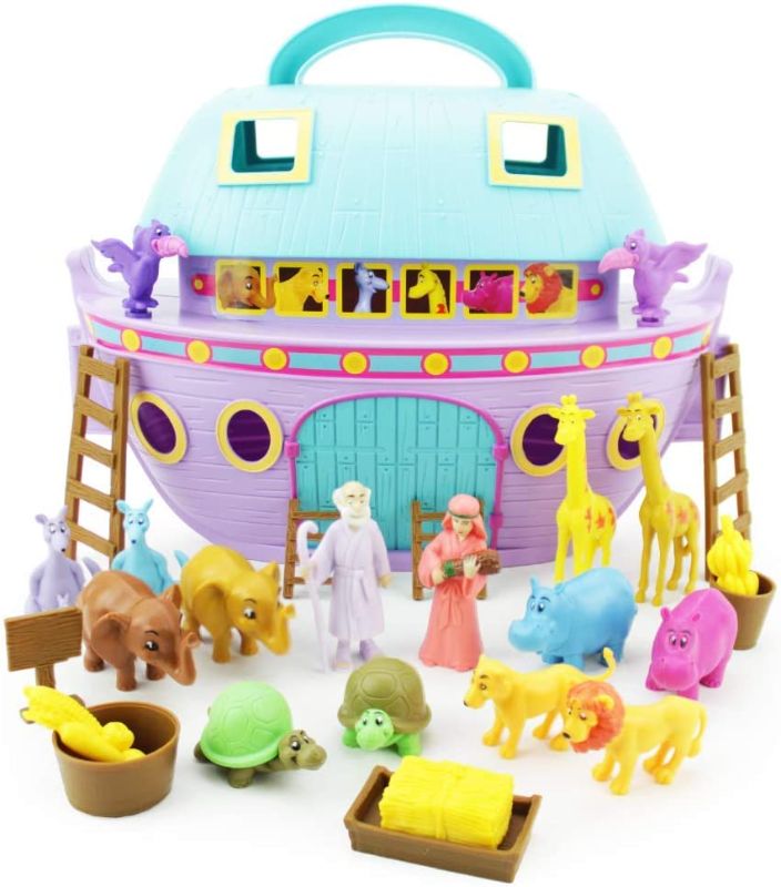 Photo 1 of Boley Noah's Ark Playset - 29 Piece Bible Story Toys Play Set for Kids with Boat, Noah and Wife Figurines, Zoo Animals, and Barn Accessories - Biblical Play Sets for Boys and Girls
