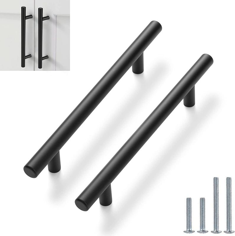 Photo 1 of 10 Pack Cabinet Pulls Stainless Steel Cabinet Handles, Matte Black Drawer Pulls 4 inch/(102mm) Hole Center, Modern Cabinet Hardware Bar Pulls for Drawer Cabinets Cupboard 201BK102
