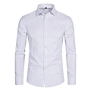 Photo 1 of DELCARINO Men's Long Sleeve Button Up Shirts Solid Slim Fit Casual Business Formal Dress Shirt White Medium (B094Z8P8BP)
