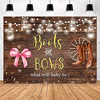 Photo 1 of Aperturee 7x5ft Boots or Bows Gender Reveal Backdrop He She What Will Baby Be Floral Rustic Wood Shower Pregnancy Photography Background Party Decoration Banner Photo Booth Studio Prop, Clear (B09CL12W7M)
