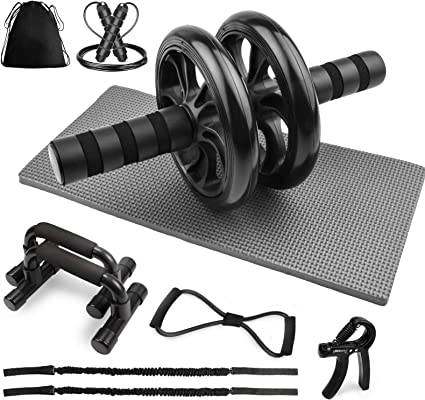 Photo 1 of 8" (~20.3 cm) 1 Ab Roller Set with Push Up Bars, Hand Grips, Jump Rope, Resistance Bands, Knee Pads and Carrying Case, Abs Workout Kit for ABS Core Strength Workouts, Abs Trainer Fitness Equipment
