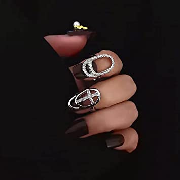 Photo 1 of 2 PCS Women Rhinestone Fingernail Ring Nail Decoration, Luxury Finger Tip Ring, Fashion Knuckle Rings
