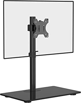 Photo 1 of Free Standing Single Monitor Stand, Height Adjustable Monitor Mount with Glass Base, Fits LCD LED Flat Curved Screen up to 32 inch, 22lbs, with Grommet Base (GMF001) by WALI
