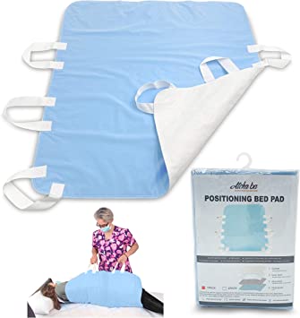 Photo 1 of Atcha Ba Washable and Reusable Positioning Bed Pad with Handles, Waterproof Incontinence Underpad (Blue, 1-Pack)

