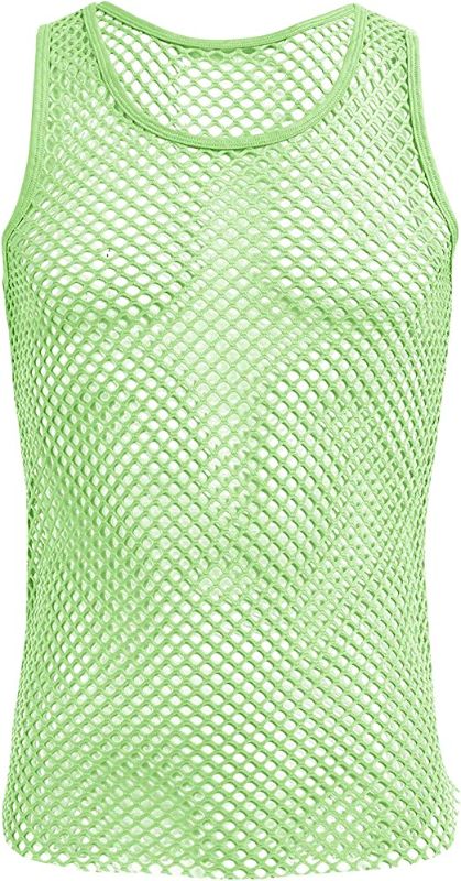 Photo 1 of ABAFIP Men's Sleeveless Fishnet Tank Top Mesh Sheer Undershirt Semi See Thru Workout Gym Slim Fitted Muscle Tee Shirt LARGE
