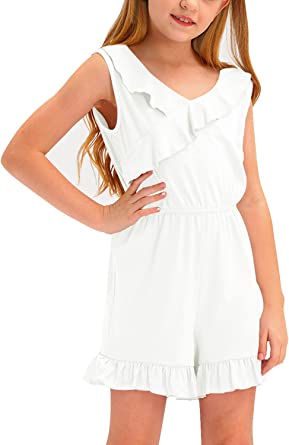 Photo 1 of BesserBay Big Girls Summer Sleeveless Romper Ruffle Trim Casual Jumpsuit 4-14 Years SIZE140
