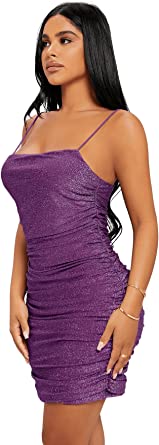 Photo 1 of Floerns Women's Glitter Sleeveless Party Ruched Cami Bodycon Mini Dress SMALL
