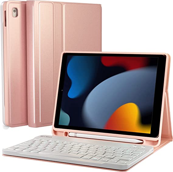 Photo 1 of iPad Case with Keyboard 10.2'' - iPad 9th Generation Case with Keyboard (2021), Built-in Pencil Holder - iPad Case 9th Generation/8th Gen/7th – Rose Gold

