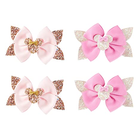 Photo 1 of 4 Pieces Baby Girls Mouse Ears Hair Clips Cartoon Hair Accessories Glitter 4 Inch
