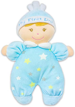 Photo 1 of June Garden 9" My First Doll Noah - Soft Plush Baby Doll with Rattle - Baby Blue Outfit
