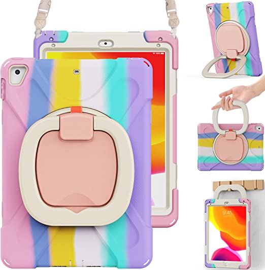 Photo 1 of BRAECN iPad Case 6th/5th Generation, iPad 9.7 2018/2017 Case for Kids-Heavy Duty Silicone Case with Stable Kickstand, Multi-Functional Grip, Carrying Strap, Pencil Holder for iPad 9.7’’-Colorful Pink
