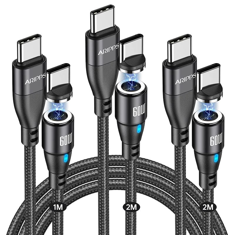 Photo 1 of USB C to USB C Magnetic Charging Cable[3-Pack, 3.3ft/6.6ft/6.6ft], Aripps 60W/3A Fast Charging USB Type C Charger Cord 