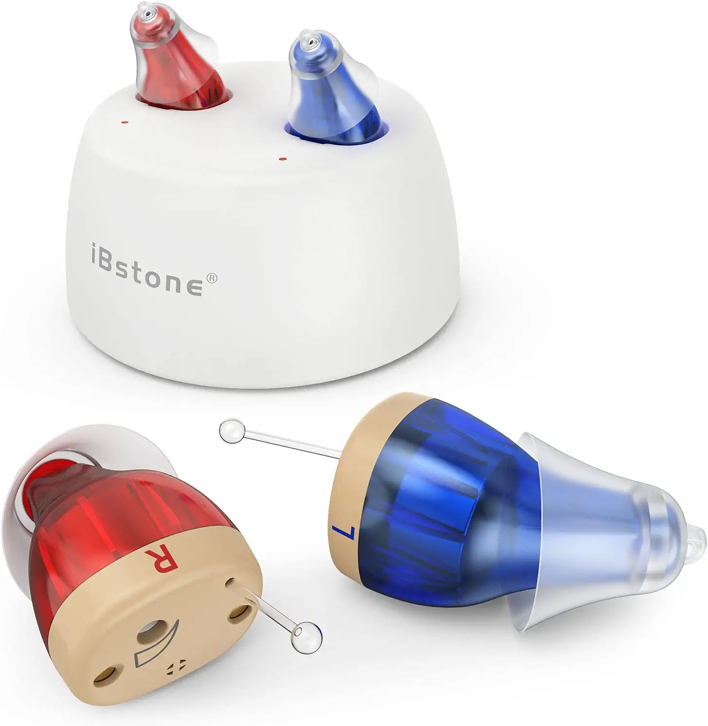 Photo 1 of iBstone Rechargeable Hearing Amplifier to Aid Adults Seniors Hearing, Completely-in-Canal (CIC) Mini Digital Hearing Devices for Seniors & Adults, Blue & Red, Pair, K17