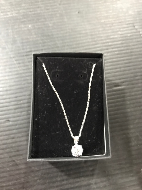 Photo 2 of Amazon Essentials Plated Sterling Silver Cubic Zirconia Round Cut Solitaire Pendant Necklace