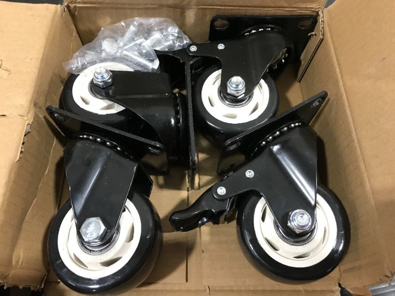 Photo 4 of 3 inch Swivel Caster Wheels with Top Plate and Bearing Heavy Duty with Total Lock Brake Total Capacity 1000lbs for Set of 4 Black (2 with Brakes and 2 Without)
