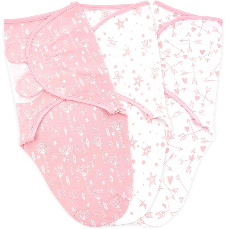 Photo 1 of Baby Swaddle Blanket Boy Girl, 3 Pack Preemie Size Newborn Swaddles Up to 7 Pounds, Premature Adjustable Swaddling Sleep Sack, Rose Pink
