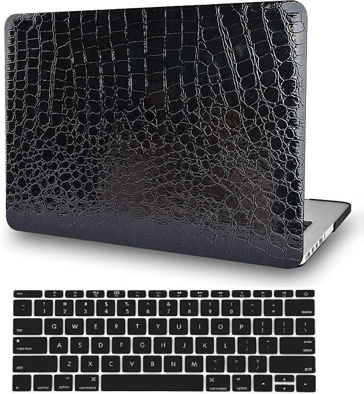 Photo 1 of KECC Compatible with MacBook Air 13 inch Case 2022 Release A2681 M2 Chip Liquid Retina Display + Touch ID Protective Italian Leather Hard Shell + Keyboard Cover (Black Crocodile Leather)
