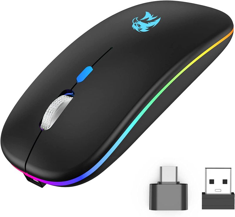 Photo 1 of Wireless Mouse, Led Bluetooth Mouse for Laptop, Computer Mouse Wireless, Portable Mouse, Slim Design Cordless Mouse,Rechargeable Computer Mouse for iPad,Mac Book, Laptop, Desktop, PC (Black)
