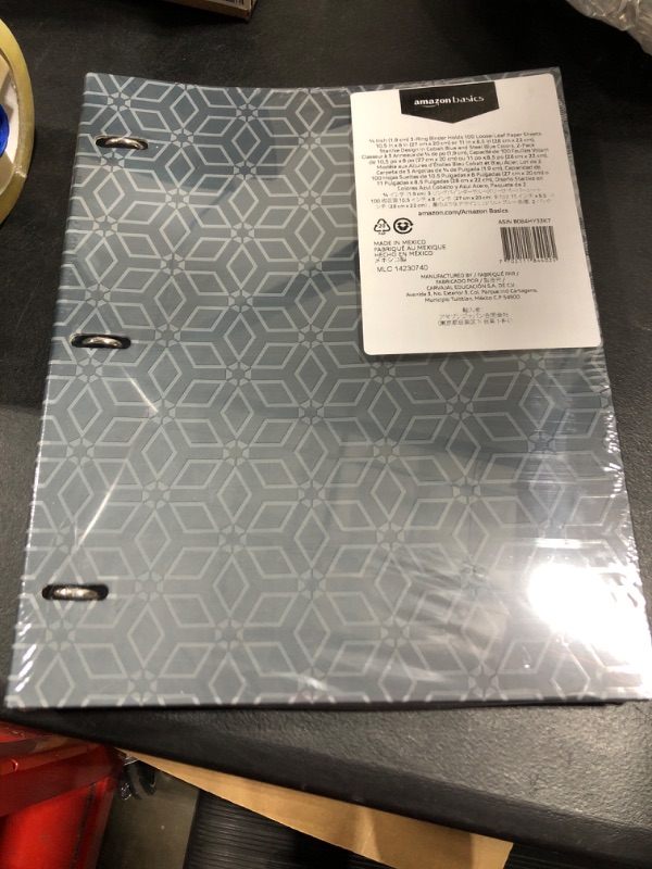 Photo 2 of Amazon Basics 3/4 Inch 3-Ring Binder Holds 100 Loose-Leaf Paper Sheets 10.5” X 8” or 11” X 8.5”, Starlike Design in Cobalt Blue and Steel Blue Colors –2-Pack **sealed**
