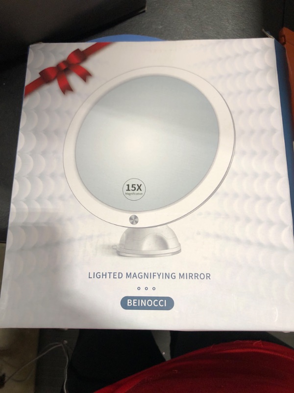Photo 4 of 15x Magnifying Mirror with Light & Tweezers - Lighted Makeup Mirror with Strong Magnification for Precise Makeup, Plucking, Lighted Magnified Mirror w/Suction Cup for Bathroom, Dual Power , 8"  battery operated
