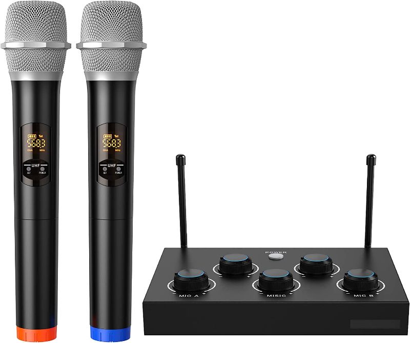 Photo 1 of Rybozen Wireless Microphone Karaoke Mixer System, Dual UHF Cordless Mic Handheld Karaoke Microphone for PC, TV, Speaker, Amplifier, Party, Meeting, DJ, Wedding, Supports AUX Optical in/Out
