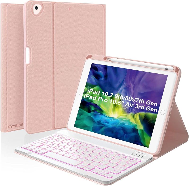 Photo 1 of iPad Keyboard Case for 10.2" 9th Gen 2021/8th Gen 2020/7th Gen 2019/Pro 10.5" 2017/Air 3rd Gen 10.5 2019 Wireless Backlit BT Detachable Keyboard with Magnetic Protective Cover with Pencil Holder(Pink)
