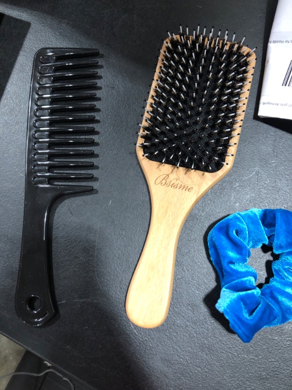 Photo 2 of Bsisme Hair Brush-boar Bristle Brush With Detangling Pins Wooden Pad **slightly used**