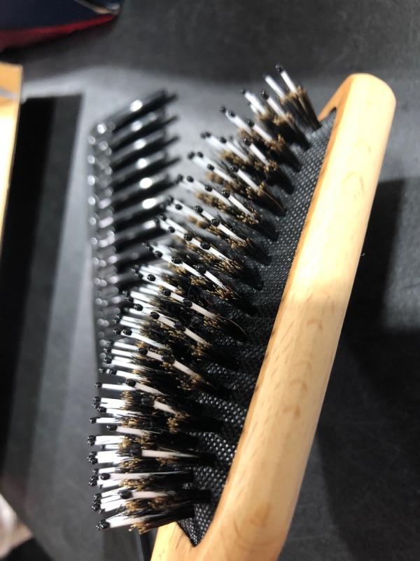 Photo 3 of Bsisme Hair Brush-boar Bristle Brush With Detangling Pins Wooden Pad **slightly used**