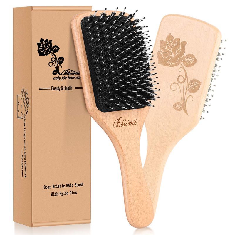 Photo 1 of Bsisme Hair Brush-boar Bristle Brush With Detangling Pins Wooden Pad **slightly used**